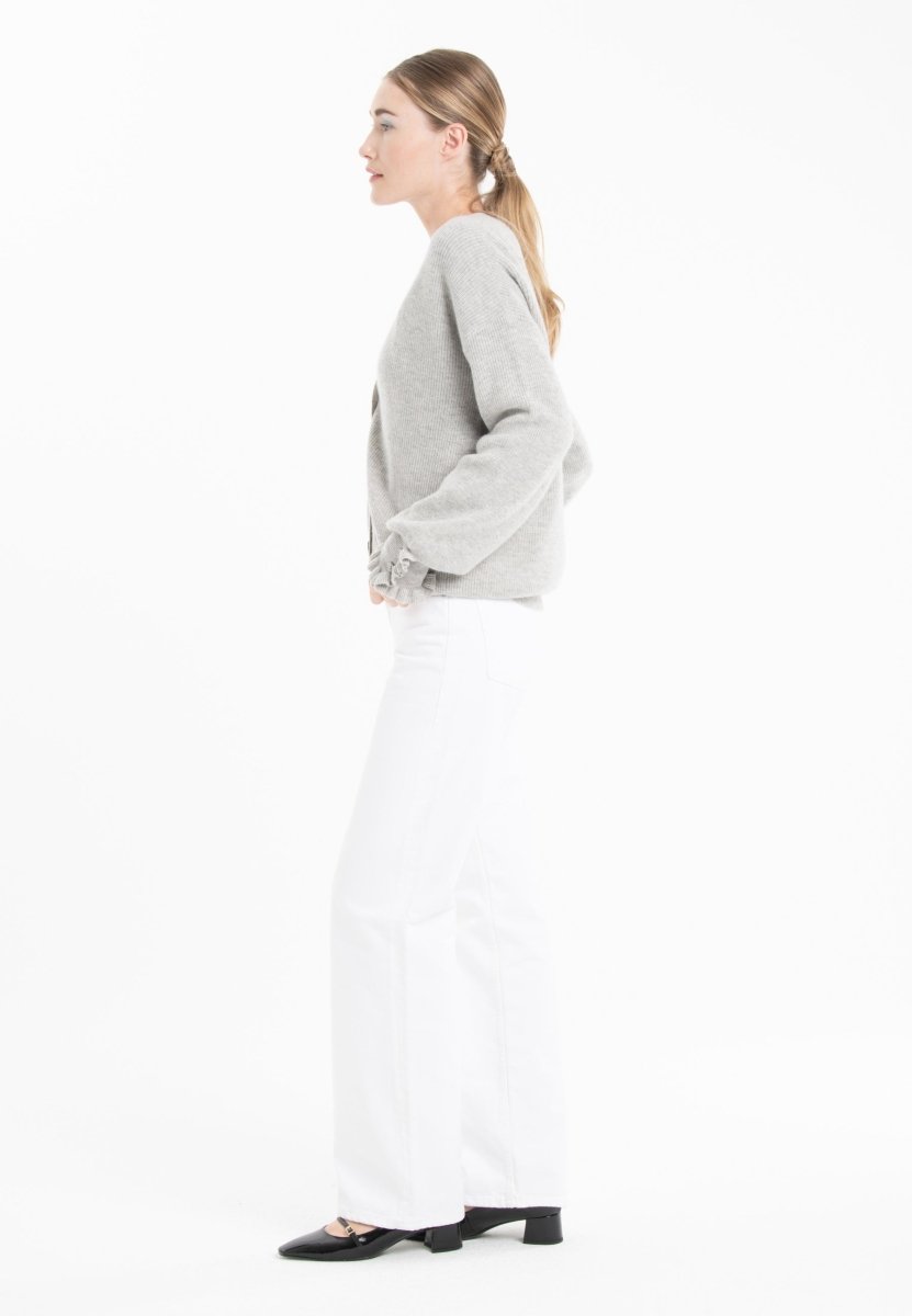 Cardigan col V femme en cachemire & laine gris- KELLY 28 Studio Cashmere8