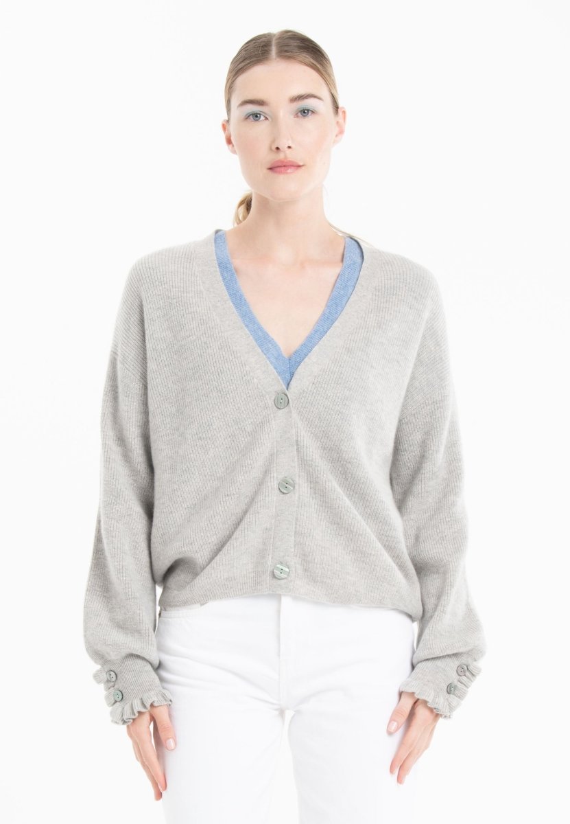 Cardigan col V femme en cachemire & laine gris- KELLY 28 Studio Cashmere8