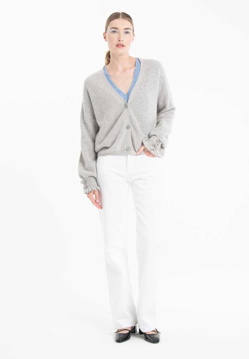 Cardigan col V femme en cachemire & laine gris- KELLY 28 Studio Cashmere8